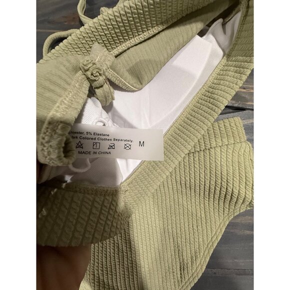 Ribbed Textured High-Waisted Bikini Set In Sage Green Medium Polyester & Elastan - Picture 4 of 4